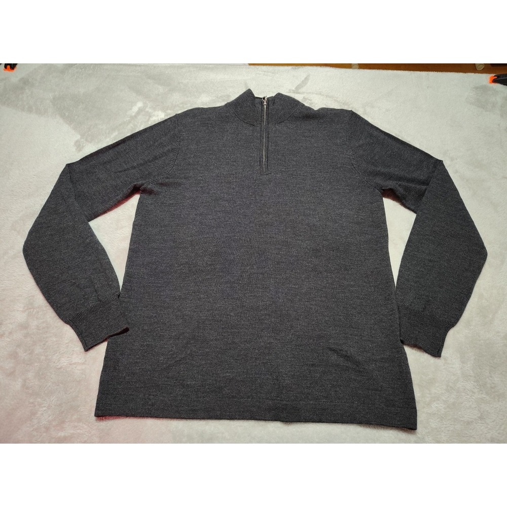 Pronto Uomo 100% Extra Fine Merino Wool Sweater Men M Lite Black 1/4 Zip Class